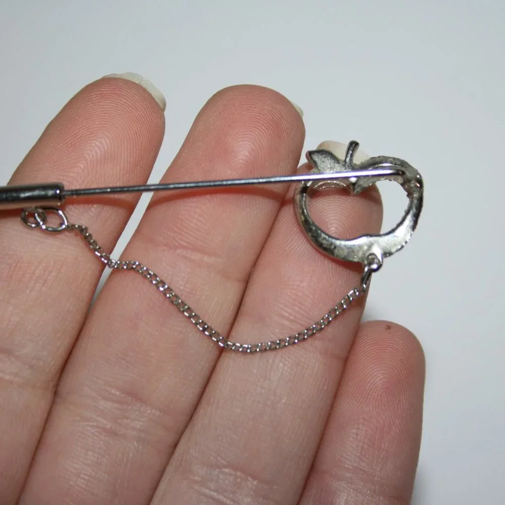 Vintage silver apple stick pin 2